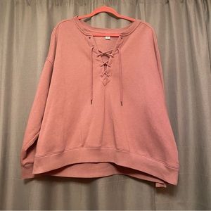 Women's Lace-Up Pink Sweatshirt
